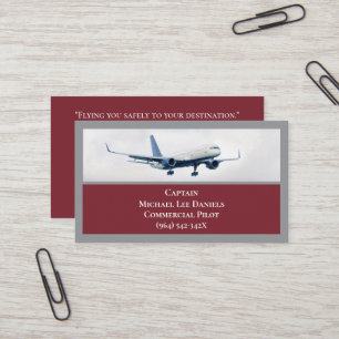 Red Wine Commercial Aeroplane Captain Pilot Business Card