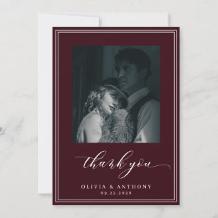 Red Wine Elegant Old Money Vertical Photo Wedding Thank You Card