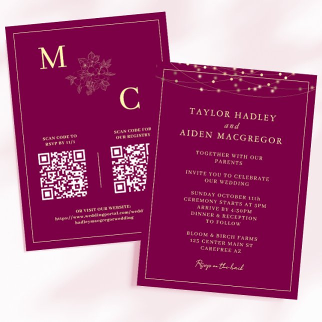 Red Wine Elegant QR Code Wedding Invitation (Creator Uploaded)