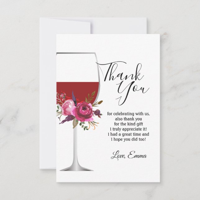 red wine, floral, thank you card (Front)