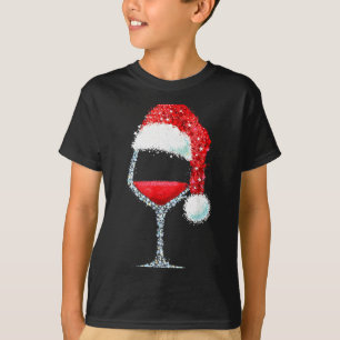 Red Wine Gl Christmas Santa Hat Holiday Party  T-Shirt