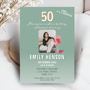 Red Wine Glass 50th Birthday Party Photo Invitation