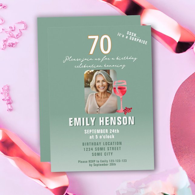 Red Wine Glass 70th Birthday Party Photo Invitation (Creator Uploaded)