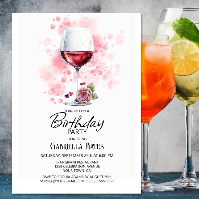 Red Wine Glass Birthday Party Invitation (Creator Uploaded)