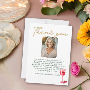 Red Wine Glass Birthday Photo Thank You Card