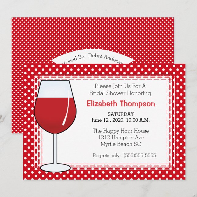 Red Wine Glass Bridal Shower Invitation (Front/Back)