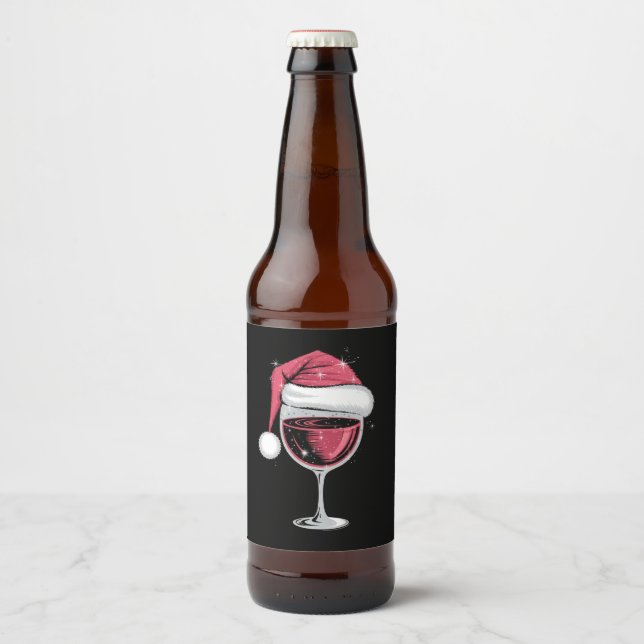 Red Wine Glass Christmas Funny Christmas Xmas  Beer Bottle Label (Front)