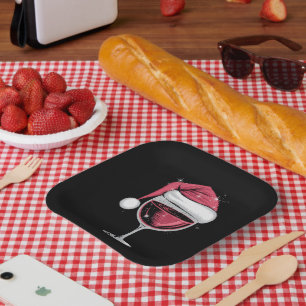 Red Wine Glass Christmas Funny Christmas Xmas  Paper Plate