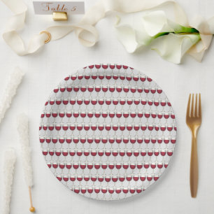 Red Wine Glass Cocktail Party Winery Vineyard Paper Plate