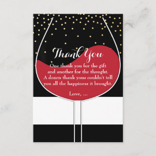 Red Wine Glass Gold Black & White Thank You Cards