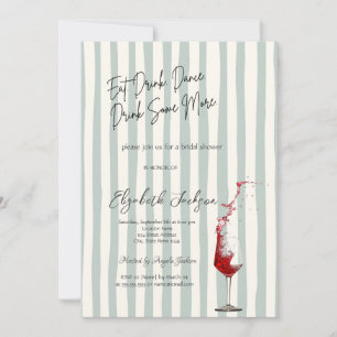 Red Wine Glass Green Stripes Bridal Shower Invitation