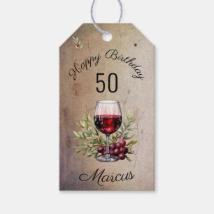 Red Wine Glass Olive Watercolor 50th Birthday Gift Tags