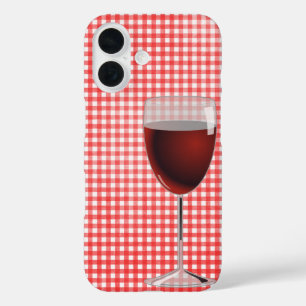 Red Wine Glass On Gingham iPhone 16 Case