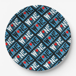Red Wine Glass Pattern Paper Plate