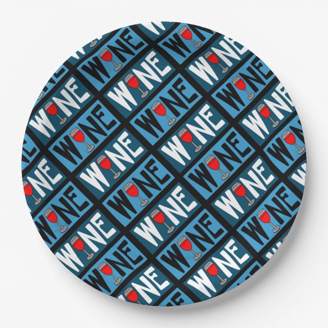 Red Wine Glass Pattern Paper Plate (Front)