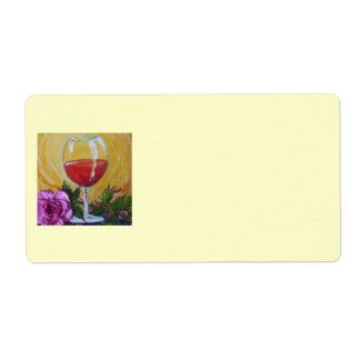 Red Wine Glass & Pink Rose Shipping Label