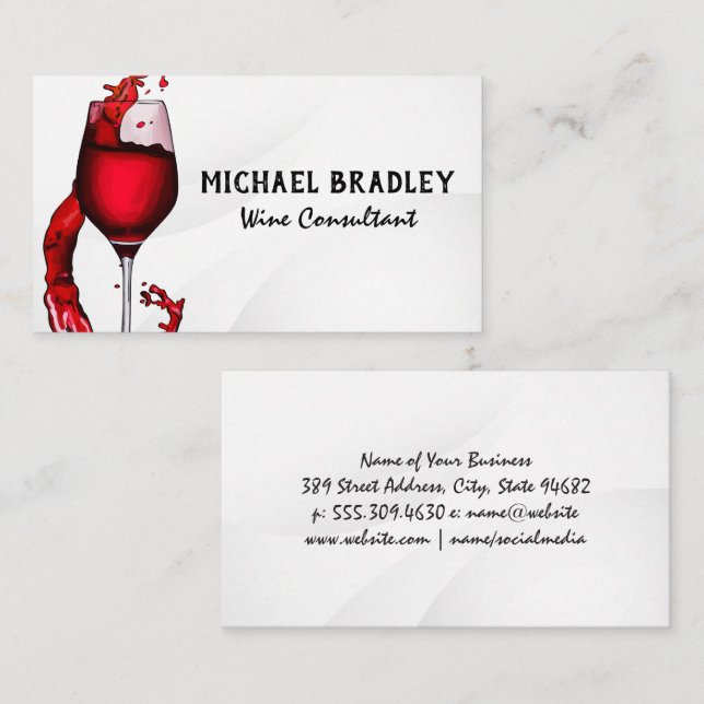 Red Wine Glass Splash | Pour Business Card (Front/Back)