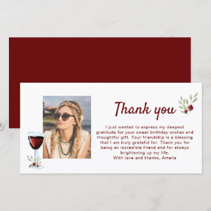 Red Wine Glass Twigs Photo Birthday Thank You Card