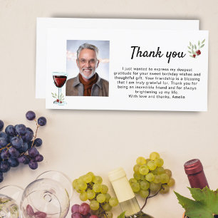 Red Wine Glass Twigs Photo Birthday  Thank You Card