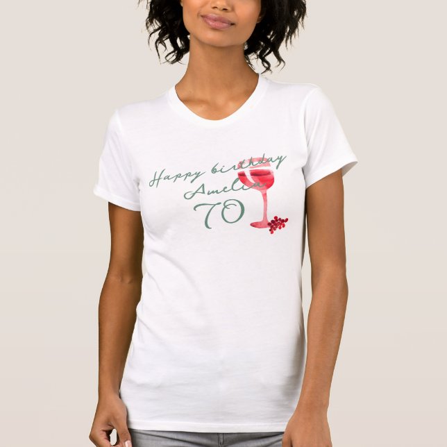 Red Wine Glass Watercolor 70th Birthday Party  T-Shirt (Front)