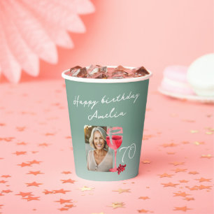 Red Wine Glass Watercolor Birthday Party Photo Paper Cups