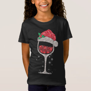 Red Wine Glass With Santa Hat Christmas Cute Wine T-Shirt