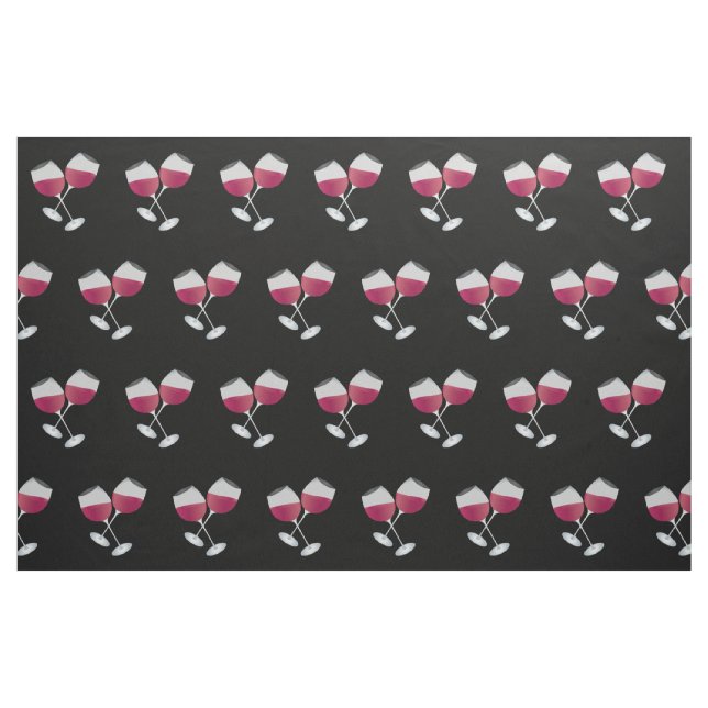Red Wine Glasses Pattern on Black Fabric (Fat Quarter)