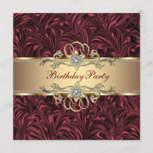 Red Wine Gold Birthday Party Invitation