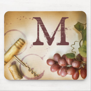 Red Wine Grapes Cork Monogram Initial Mouse Pad