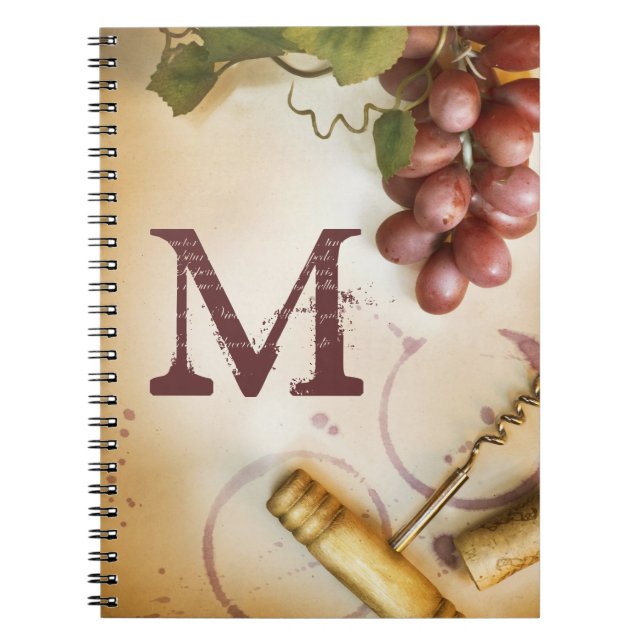 Red Wine Grapes Cork Monogram Initial Note Book (Front)