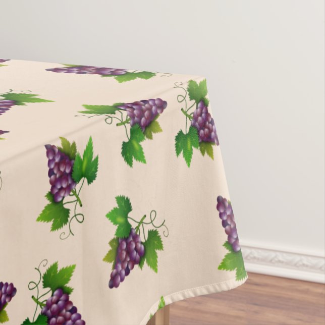 Red Wine Grapes on Light Champagne Beige Tablecloth (In Situ)