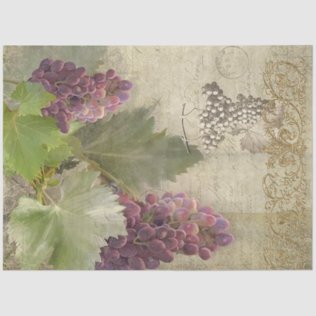 Red Wine Grapes Script Vineyard Winery Decoupage Tissue Paper (Front)