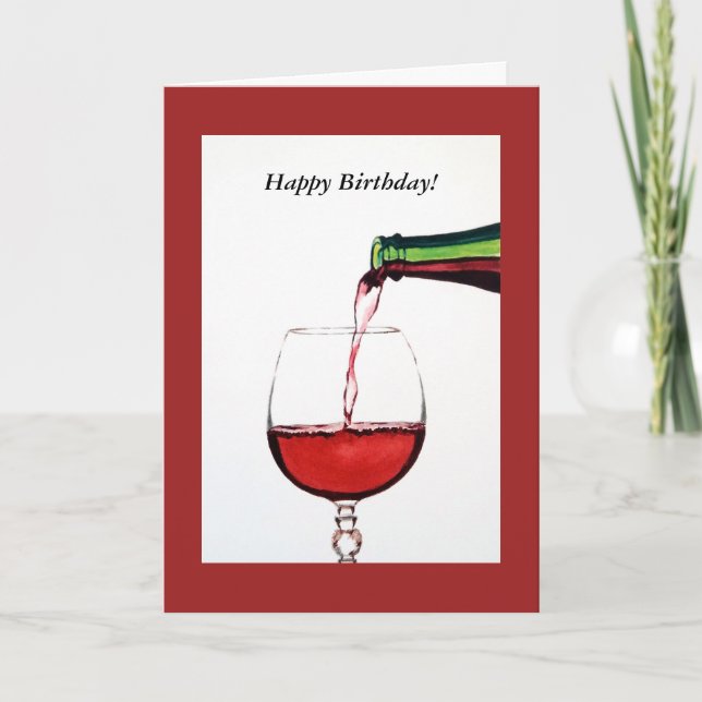 Red Wine Happy Birthday Card (Front)