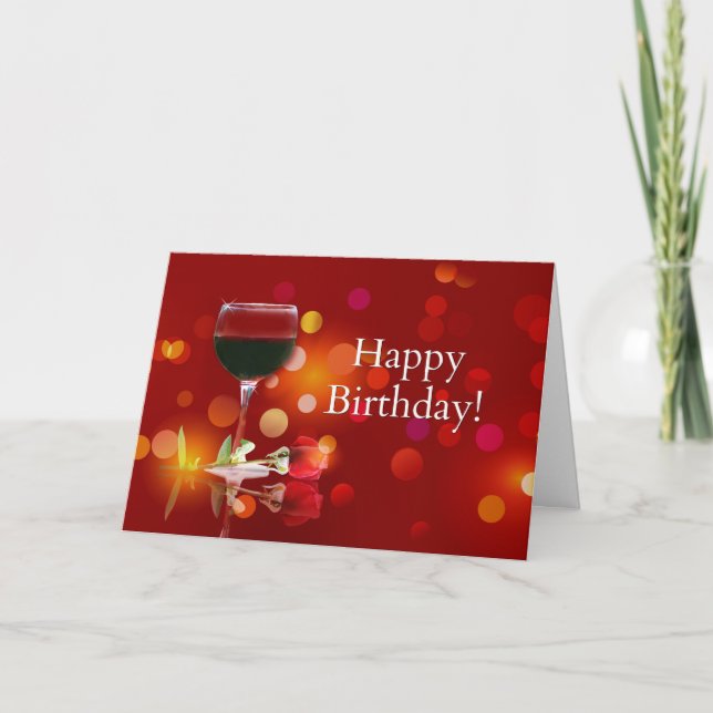 Red Wine Happy Birthday Card (Front)