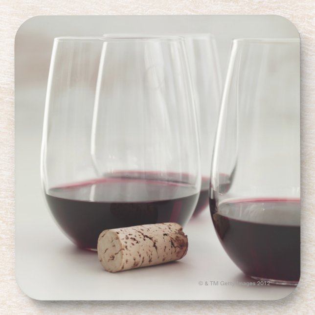 Red wine in stemless glasses coaster (Front)