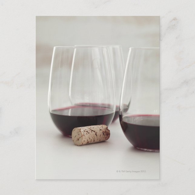 Red wine in stemless glasses postcard (Front)