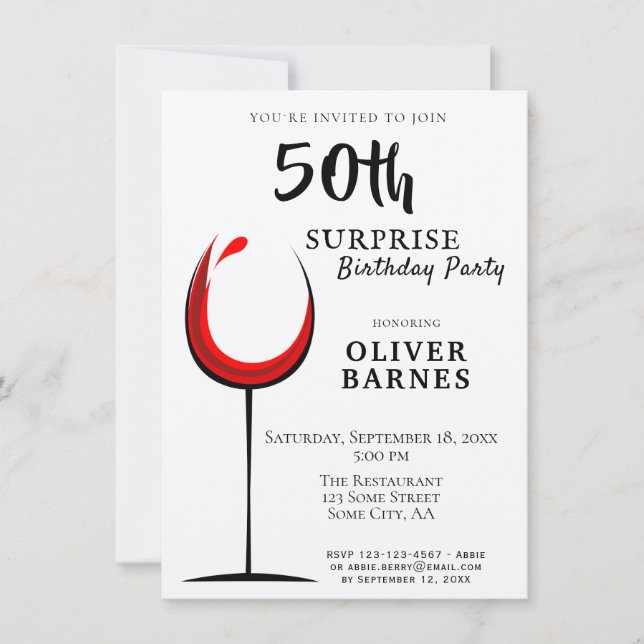 Red Wine Kraft Surprise 50th Birthday Party Invitation (Front)