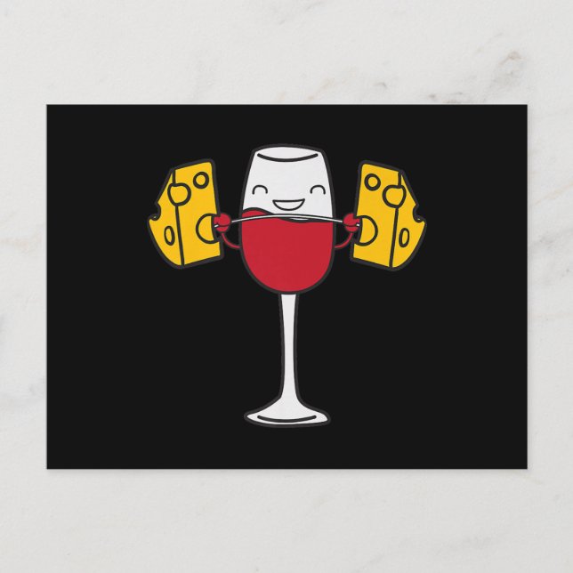 Red Wine Lifting Cheese Funny Snatch Squat Barbell Holiday Postcard (Front)