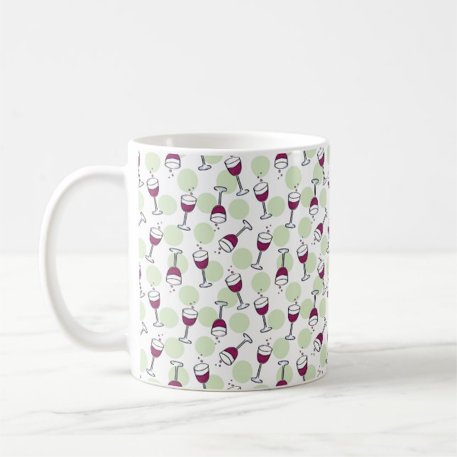 Red Wine Melot Glasses Bubbles Illustration Coffee Mug (Left)
