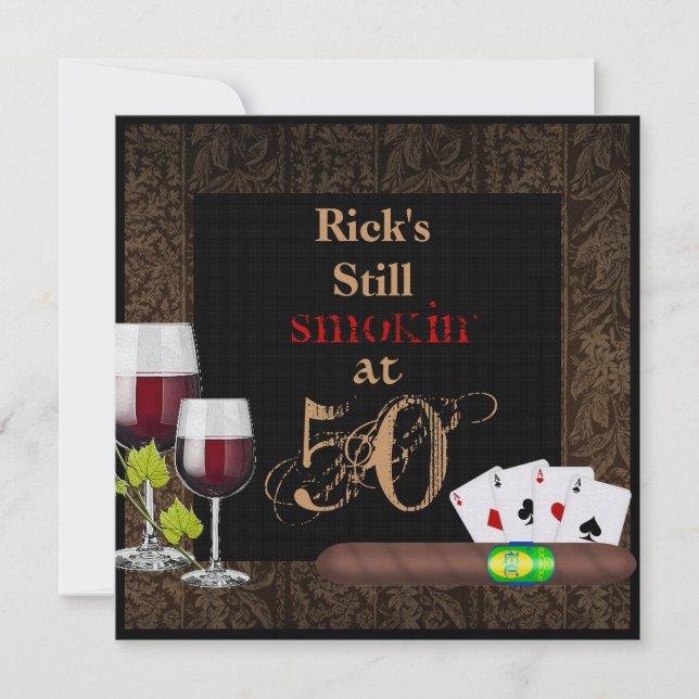 RED WINE MENS 50th Birthday Invitation Cigars (Front)