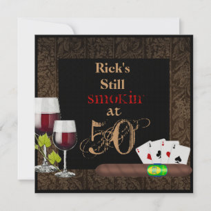 RED WINE MENS 50th Birthday Invitation Cigars