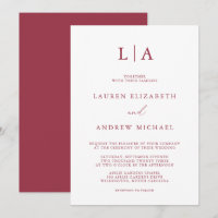 Red Wine Monogram Simple Minimalist Wedding Invita