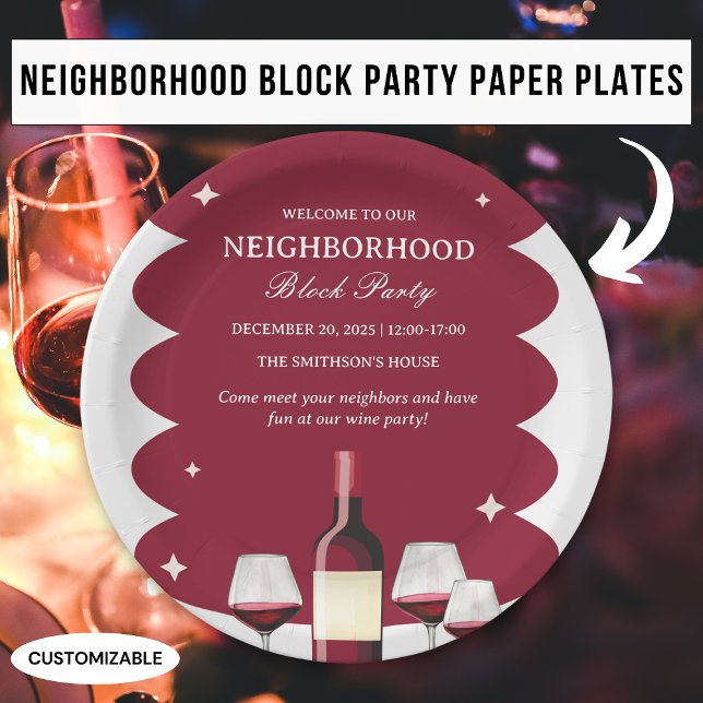 Red Wine Neighbourhood Block Party Paper Plate (Creator Uploaded)