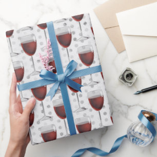 Red Wine on Silver Dots Wrapping Paper