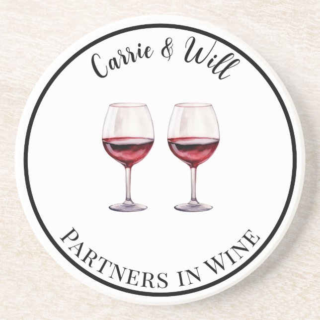 Red Wine Partners in Wine Drink Coaster (Front)