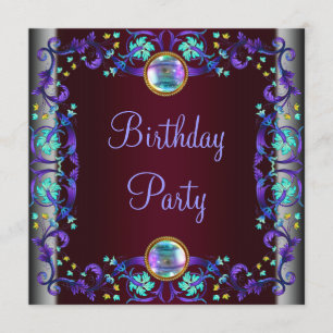 Red Wine Purple Teal Blue Birthday Party Invitation