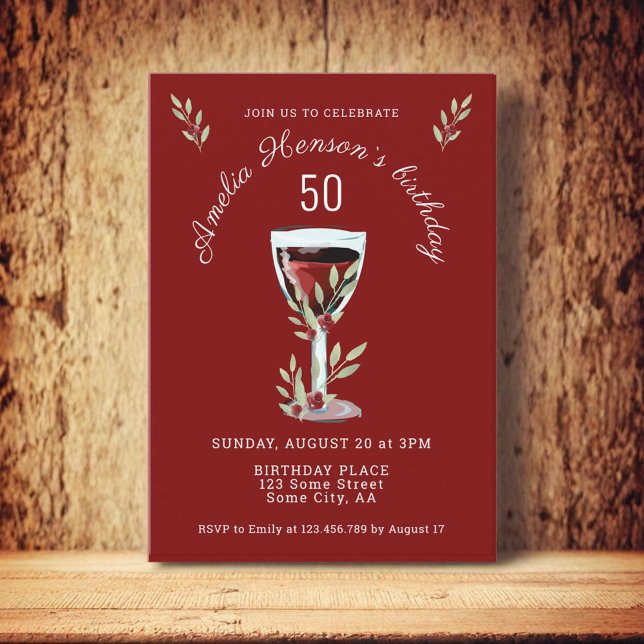 Red Wine Rose Watercolor 50th Birthday  Invitation (Creator Uploaded)