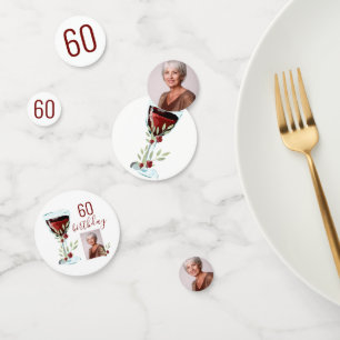 Red Wine Rose Watercolor Photo 60th Birthday Confetti