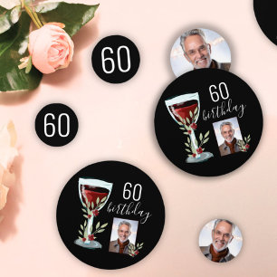 Red Wine Rose Watercolor Photo 60th Birthday  Confetti