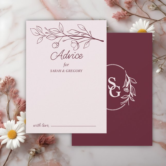 Red Wine Simple Boho Floral Wedding Advice Invitation (Creator Uploaded)